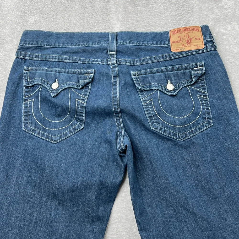 True Religion Ricky Big T Jeans 42 Straight Blue‎ Mens Y2K Contrast Stitch USA
